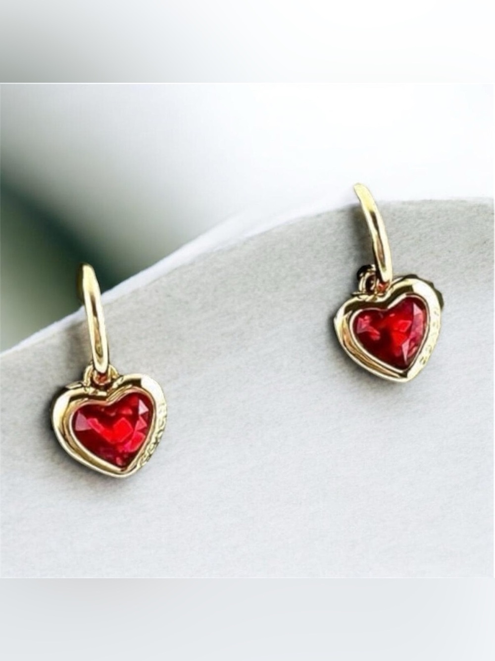 New COACH Heart Huggie Earrings - Gold/red - comes in Coach Polybag